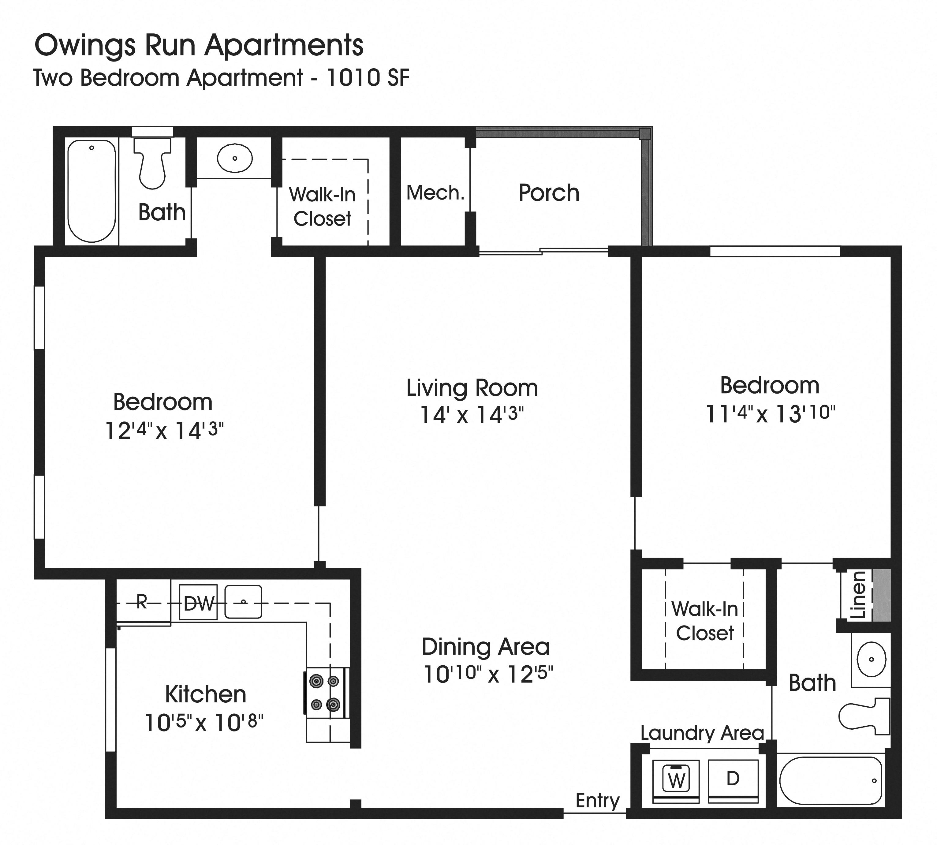 Floor plan for 2 beds, 2 baths, 1010 sqft
